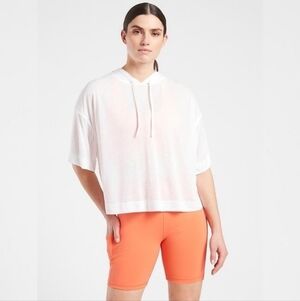 Athleta Vapor Hooded Tee Shirt Semi Sheer White Women’s Medium Athleisure Active